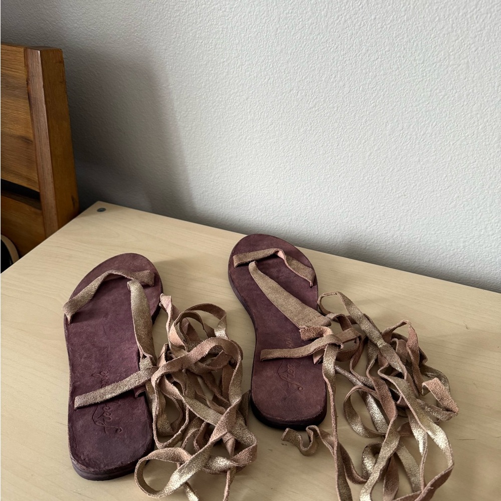 Free People Women's Suede Lace-Up Sandals - Brown